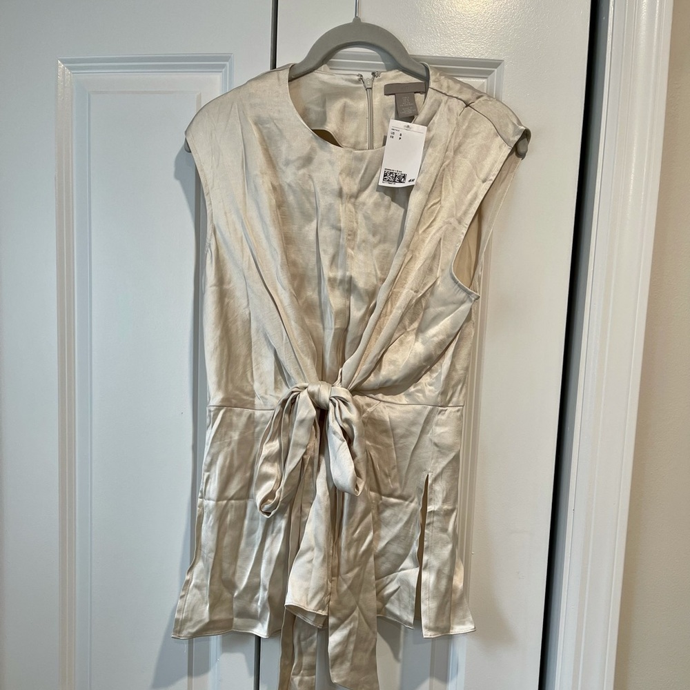 H&M - Tie-Detail Blouse - Cream - Small